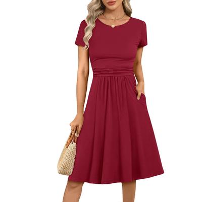 Damen Sommer Freizeit Kurzarm Midi Kleid
