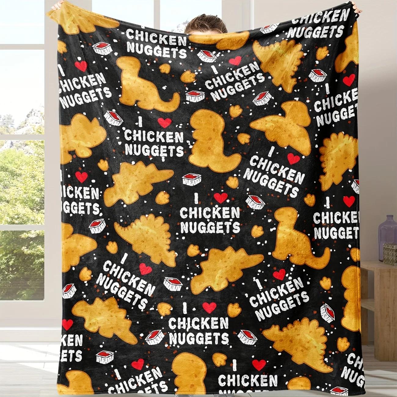 Cozy Chicken Nugget  Dinosaur Shaped Flannel Throw Blanket  Soft Fleece for Bed Sofa Travel Camping  Lightweight 100x150cm