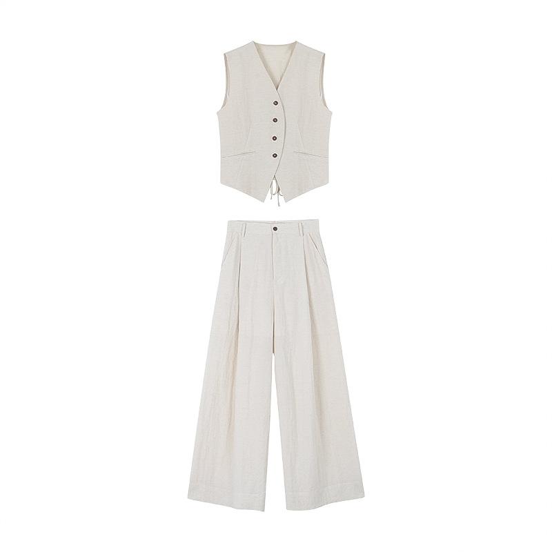 [Old Money Set] Koreanische Pendler Tencel West West Damen + Sommer Gerade Lässige Hose Zweiteiliges Set W997A