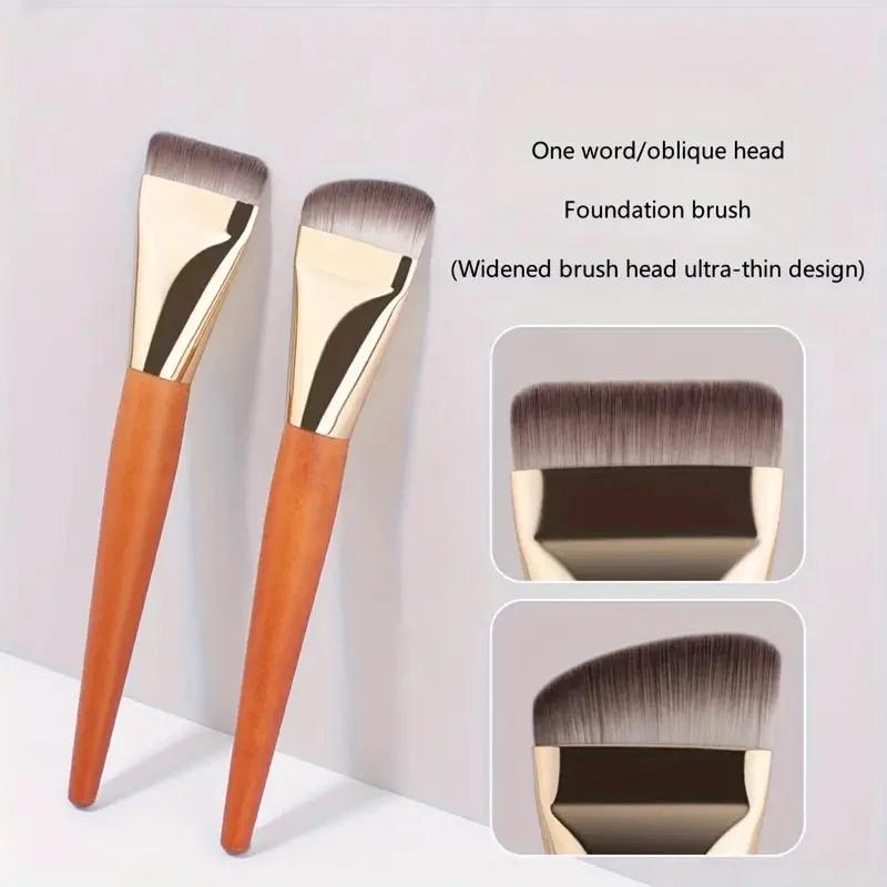 Ultra-Thin Foundation Brushes Flat and Angled Flawless Concealer Brush Wooden Handle Soft Hair Thin Face Contour Makeup Brushes