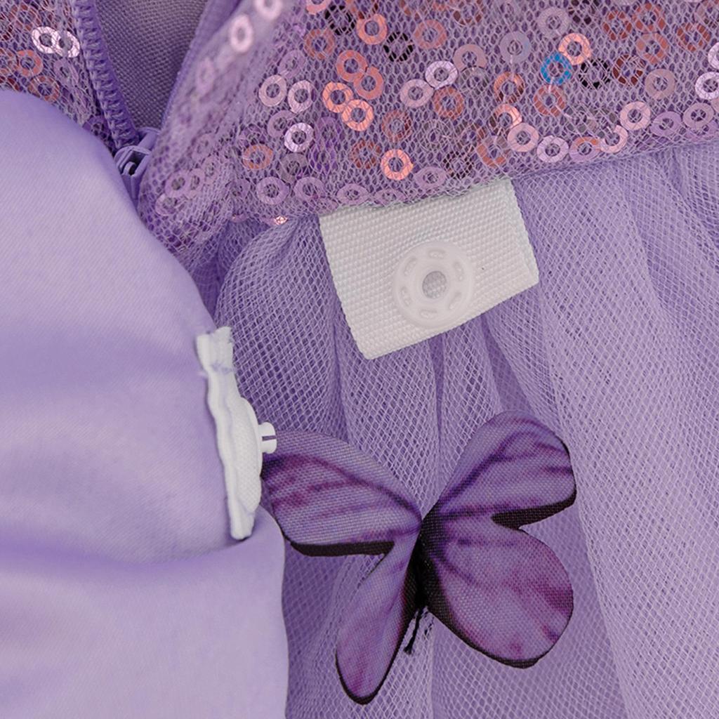 Purple Mesh Butterfly Princess Dress with Puffy Bubble Sleeves for Girls