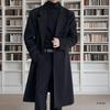 Męski casualowy wełniany płaszcz trencz w stylu koreańskim - zimowa kurtka średniej długości za kolano