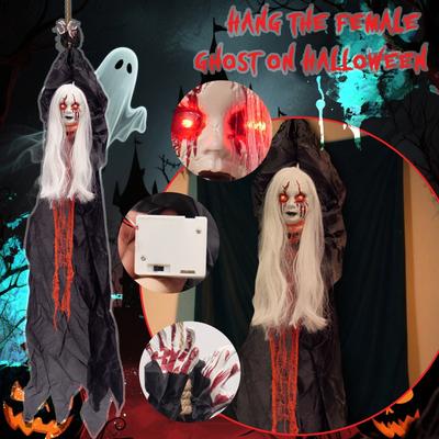 Halloween Decor Hanging Witch Skeleton , Scary Flying For Outdoor Halloween Decorations, Grim Reapers With Glowing Eyes For Haunted House Decor, Pati