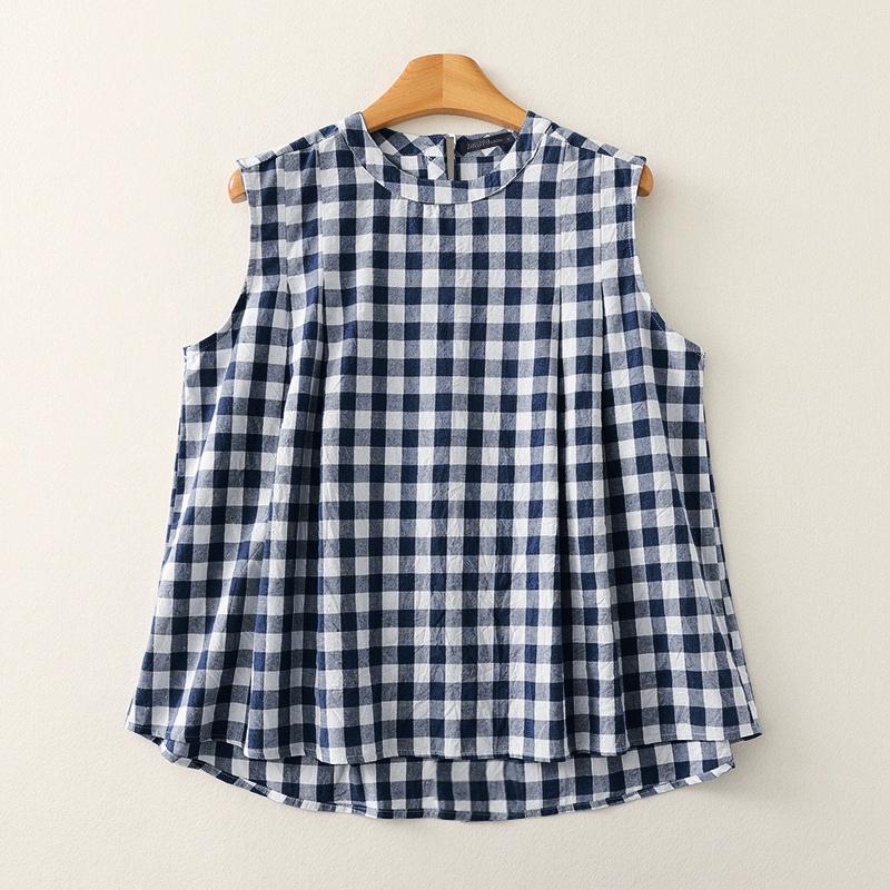 

ZANZEA Womens Summer Casual Sleeveless Plaid Print Vest Tops Темно-синій