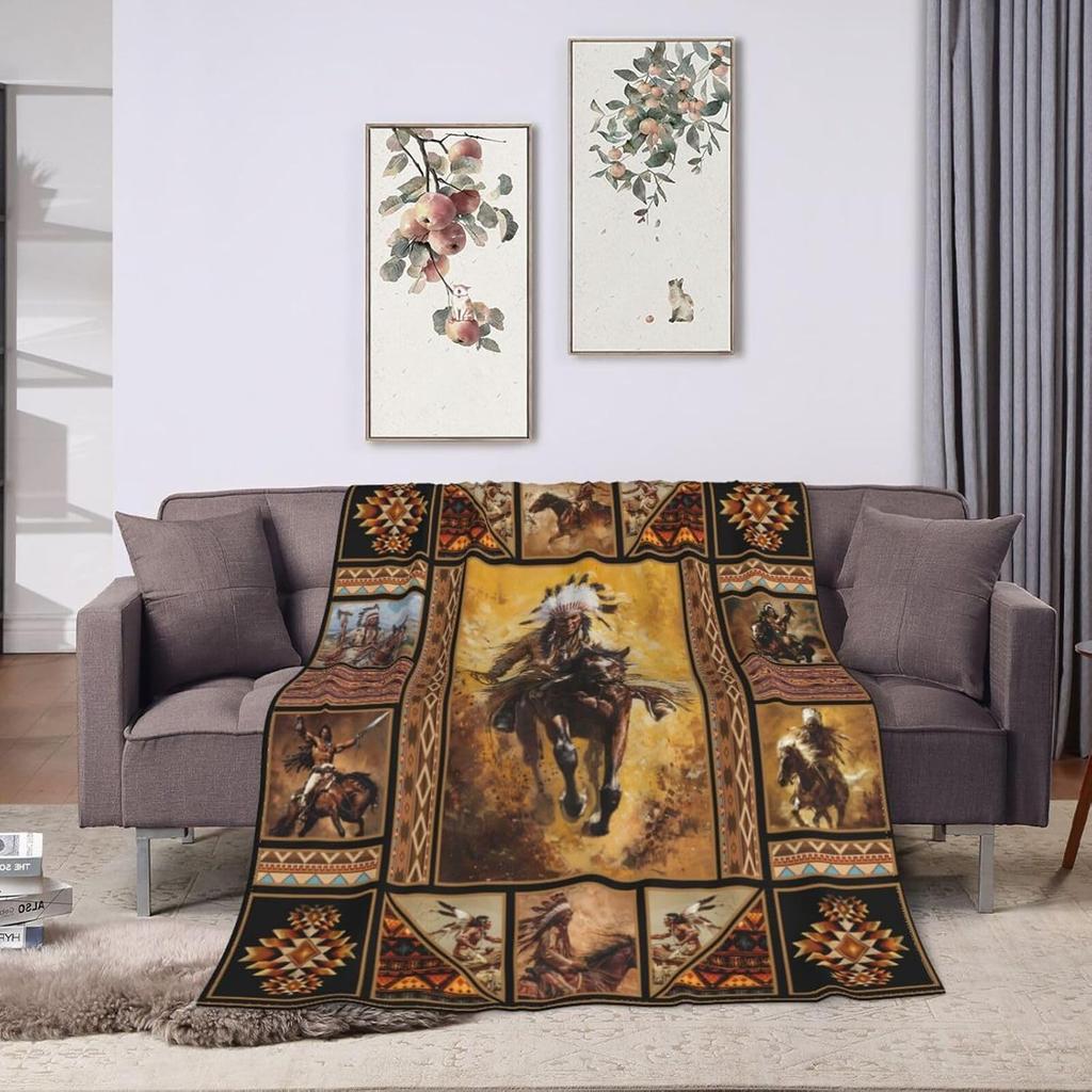 Rustic Indians Blanket Native n Throw Blanket Retro Chief Flannel Stuff Merch Cozy Decor Fleece Plush Fuzzy Warm Soft Lightweight Bedding Indians