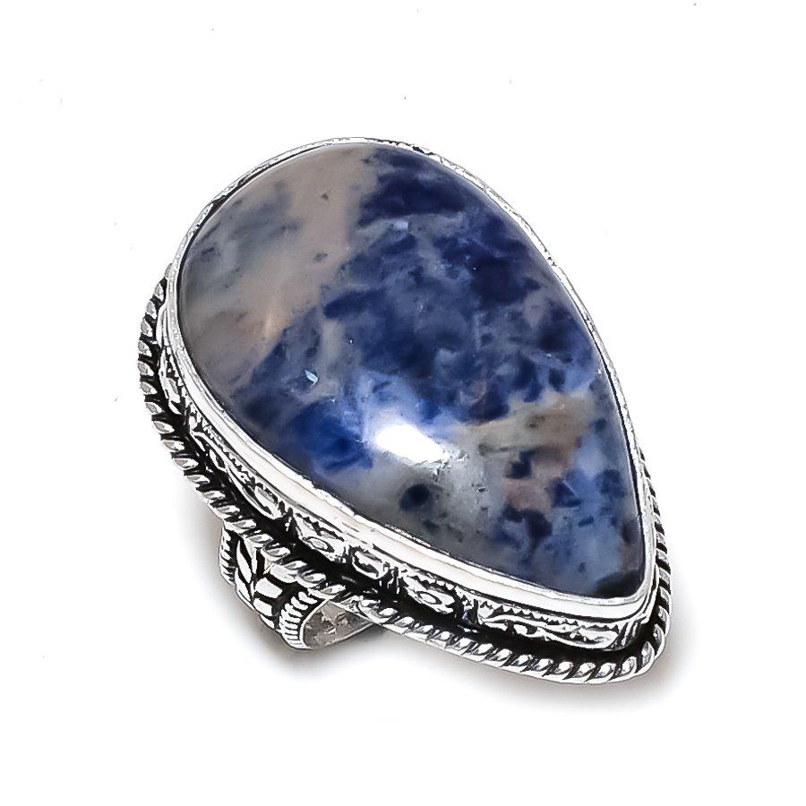 Sodalite Gemstone Handmade 925 Sterling Silver Gift Jewelry Ring Size 7 b4T54