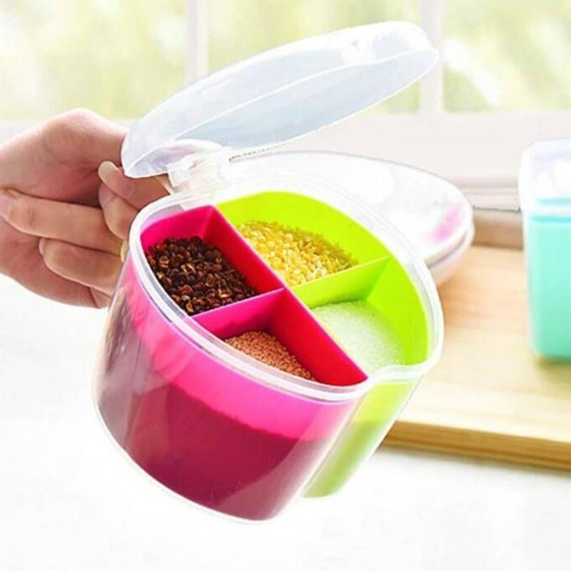 Seasoning Box Colorful Integrated Frame Color Round Seasoning Box 3 - In - 1 Seasoning Pot with Spoo