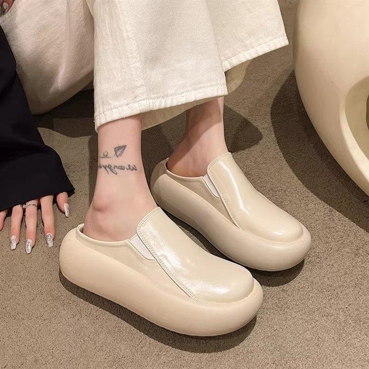 Popular Thick-bottomed Bag Head Half Slippers Women's Autumn and Winter New Outer Wear One Pedal French Trendy Slippers Muller Lazy Drag