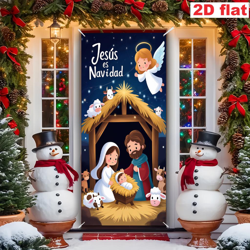 Christmas Door Decoration Shining Stars Christ Jesus Nativity Pattern Photography Background New Year Christmas Party Supplies