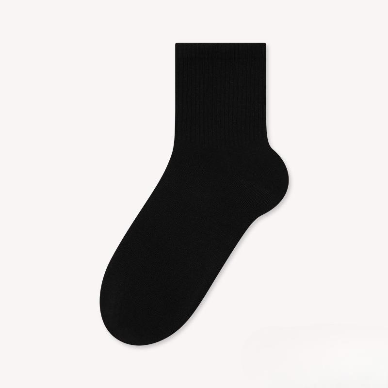 White Cotton Antibacterial and Deodorizing Stretch Seamless Elastic Mid-calf Socks with Anti-torn Properties for Sports Use