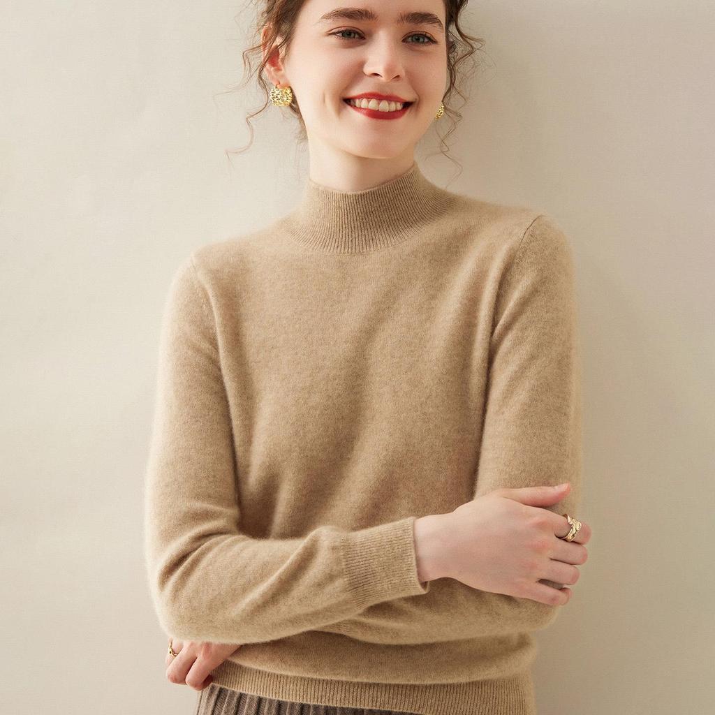 Women's Cashmere Half-High Neck Loose Knit Shirt - Soft Warm Style for Autumn/Winter