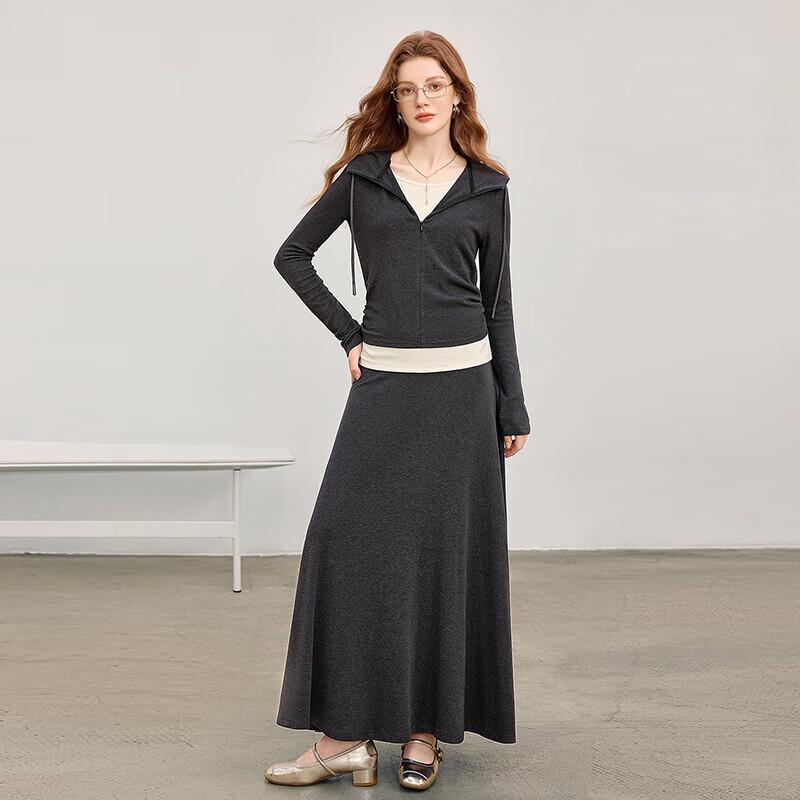 Women s Faux Two-Piece Hooded Top & Skirt Set M