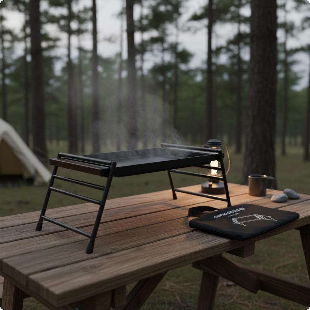 Camping Barbecue Plate Raised Side Rails Folding Grill Angled Legs