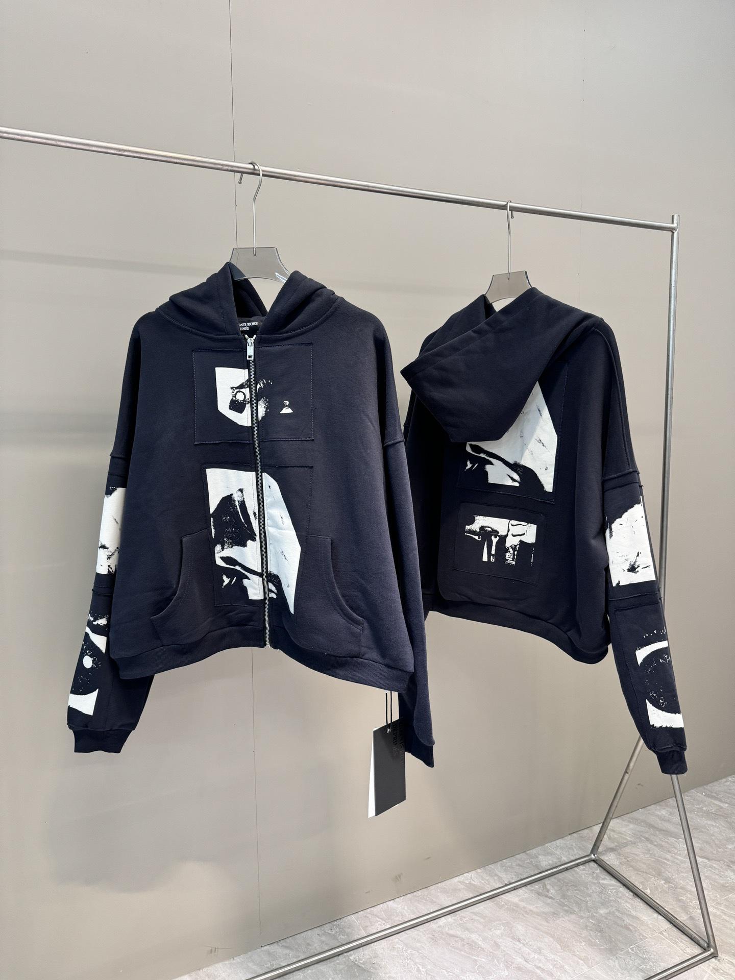 Осень/Зима 2025 E@RD Меланхоличная Богатая Мадонна Нашивка Молния Худи Цельный XL чёрный/синий