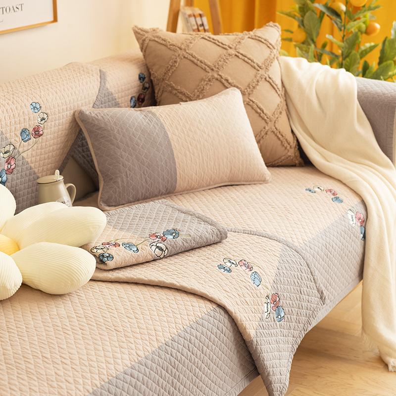Four Seasons Universal Pure Cotton Sofa Cushion Anti-Slip Fabric Seat Cushion Simple Modern Solid Wood Sofa Cover Cover