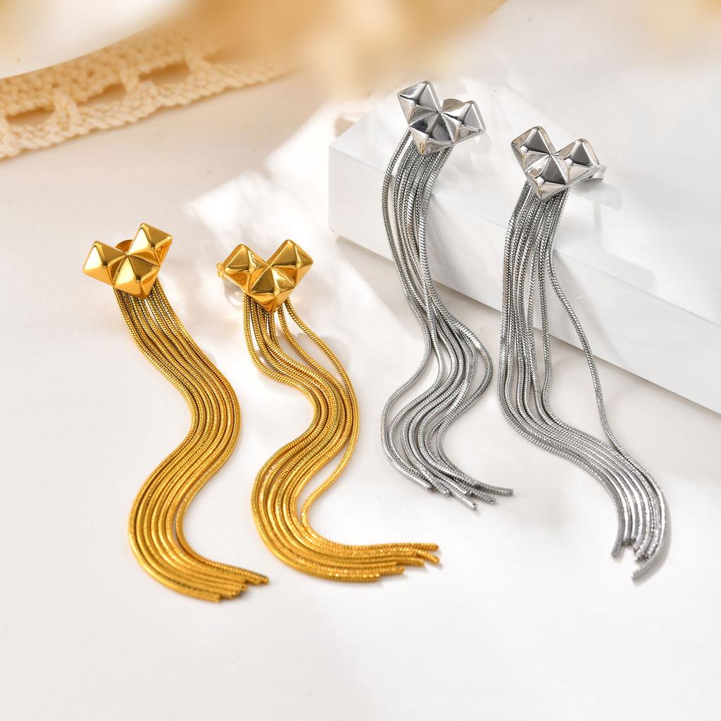 Edelstahl Herz Lange Quaste Hängende Ohrringe für Damen, Abschlussball Party Accessoire