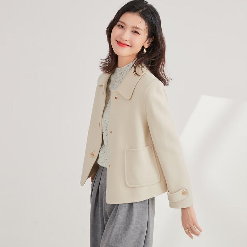 

Jinjv Women s Lapel Short Double-Faced 100% Wool Coat M