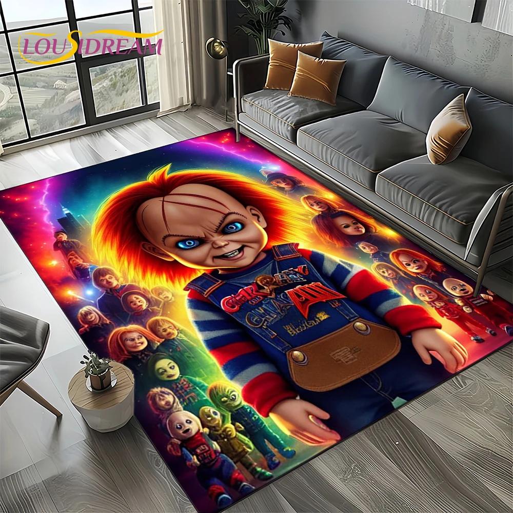 Horror Movie Chucky Pennywise Halloween Saw Character Carpet Rug for Living Room Bedroom Home Sofa Decoration,Non-slip Floor Mat