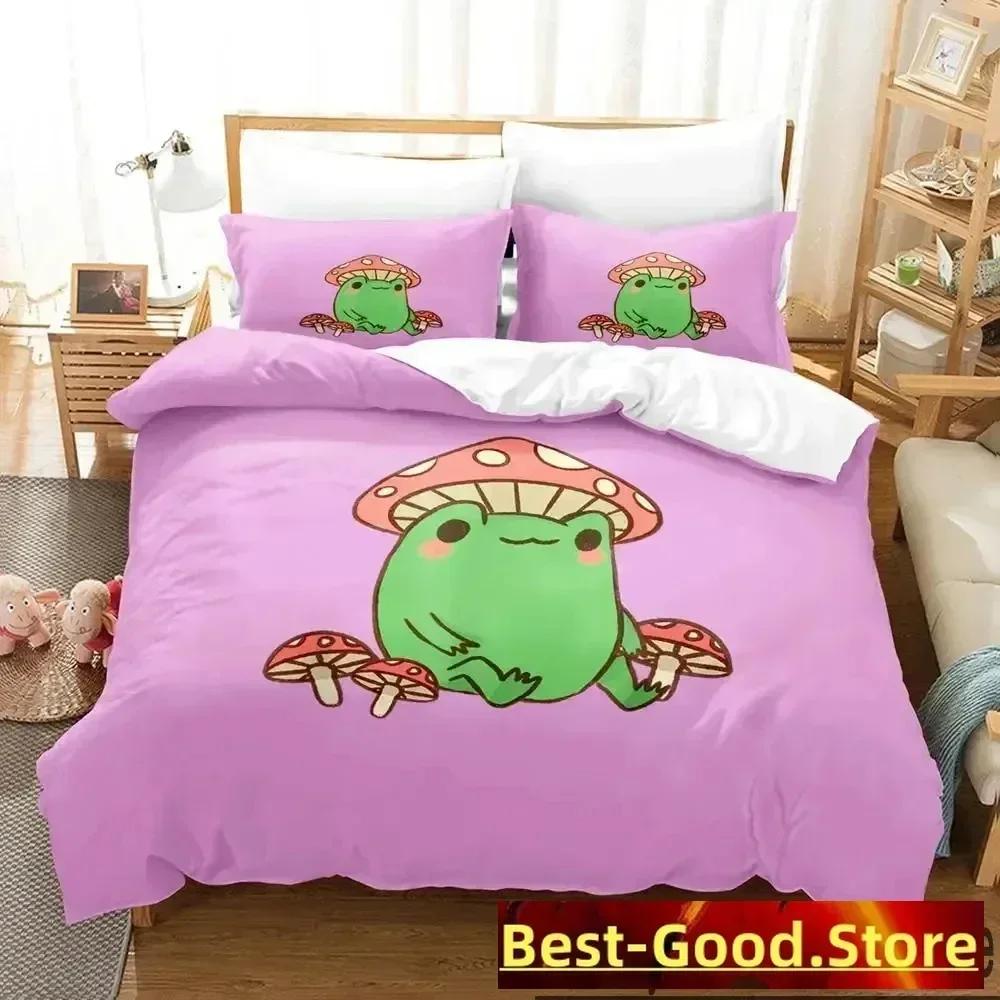 Top Cartoon Cottagecore Frog Mushroom 3D Bedding Set Duvet Cover Quilt Cover Pillowcase Comforter king Queen Size Boys Adult