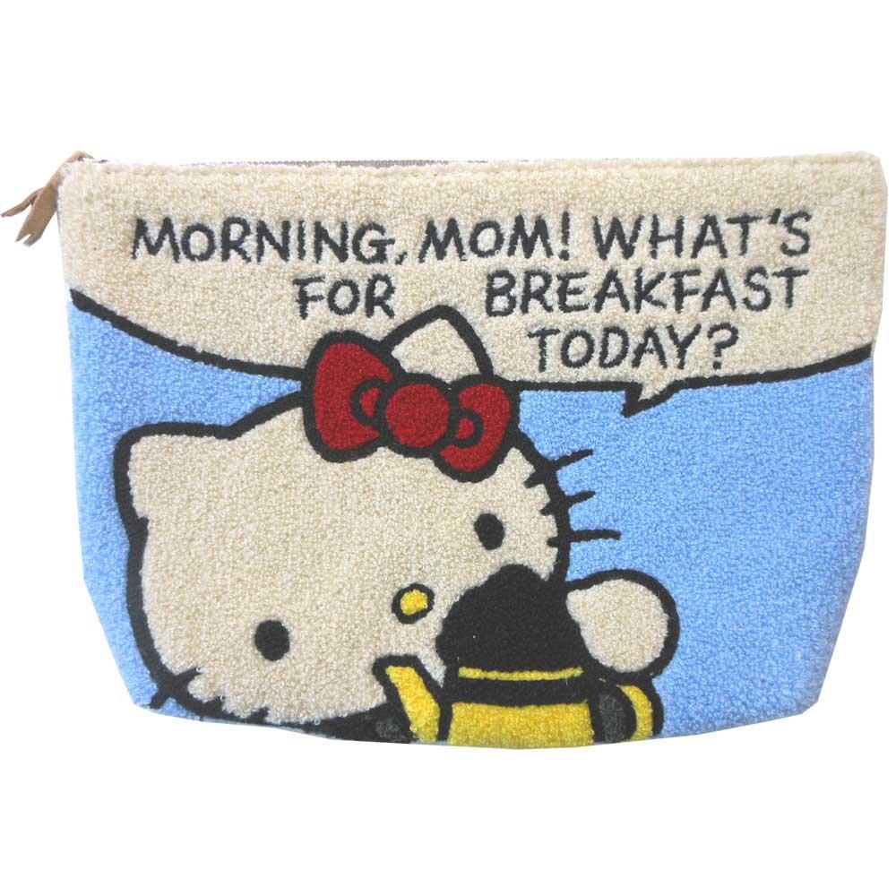 

Aldi Hello Kitty Sagara Embroidered Fluffy Pile Pouch/Clutch Bag, Approx. 27 x 17.5cm, HKP4-1, Breakfast