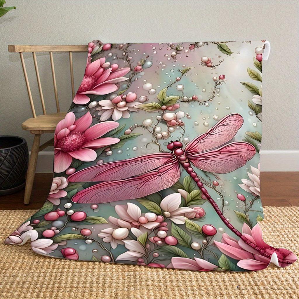 A Comfortable Flannel Blanket with Colorful Dragonfly Design, Soft and Cozy for Sofa, Bed, Office, or Travel - All-Season Multifunctional Gi