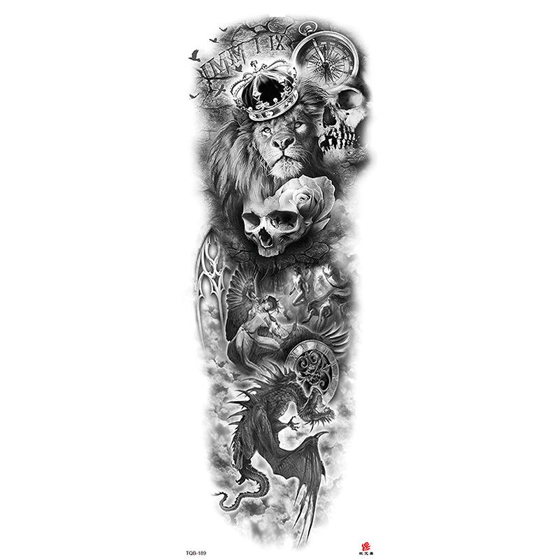 Waterdichte tattoo stickers voor de hele arm: Jezus, Maagd Maria, Kroon, Leeuw-ontwerp