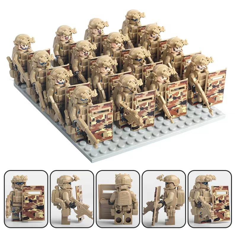 Ghost Special Forces Military Minifigures Building Blocks, SWAT Team with Weapons and Shields, Action Figure Toy Set for Boys