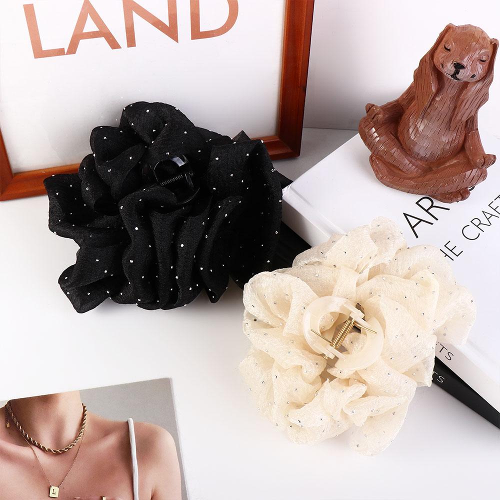 Fashion Headwear Hair Crab Claw Princess Style Large Hairpins Mesh Dot Korean Shark Clip Bowknot Women Hair Clips Bow Hair Claw