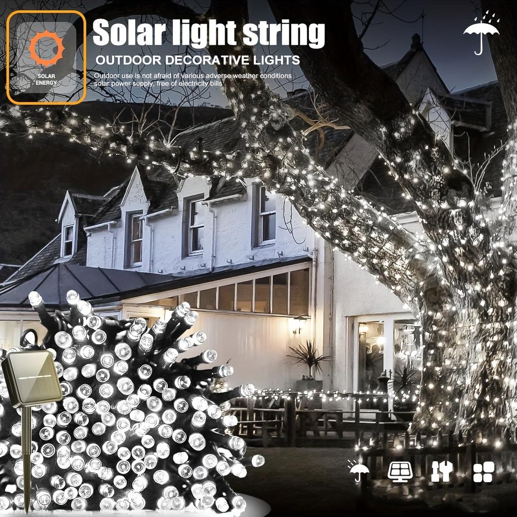 Solar String Light Outdoor Solar Fairy Light 8 Modes Waterproof Xmas Lamp for Garden Patio Home Party Wedding Holiday Tree Decor