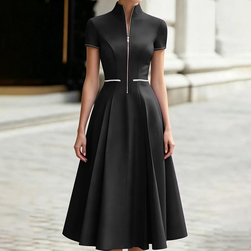 ZANZEA Women Casual Zipper Stand Collar Summer Short Sleeve Dress