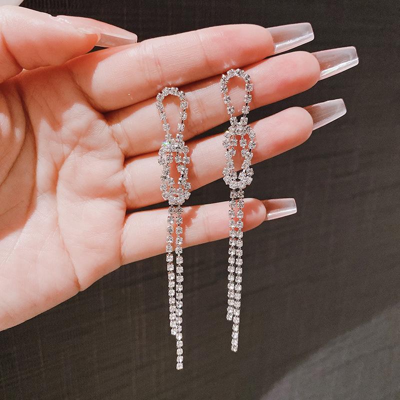 Silver Needle Long Fringed Earrings Women's Cold Temperament Full of Diamonds, High-end Sense Light Luxury Stud Earrings