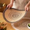 Boho Round Placemat 15 Inch Farmhouse Woven Jute Fringe TableMats with Pompom Tassel Place Mat for Dining Room INS Table Decors