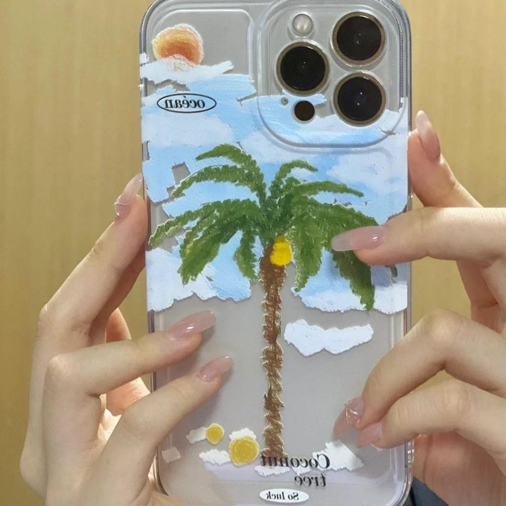 Summer Cloud Coconut Tree Clear Case for Apple iPhone 11, 12, 13, 14 Pro Max, XR/XS, 15
