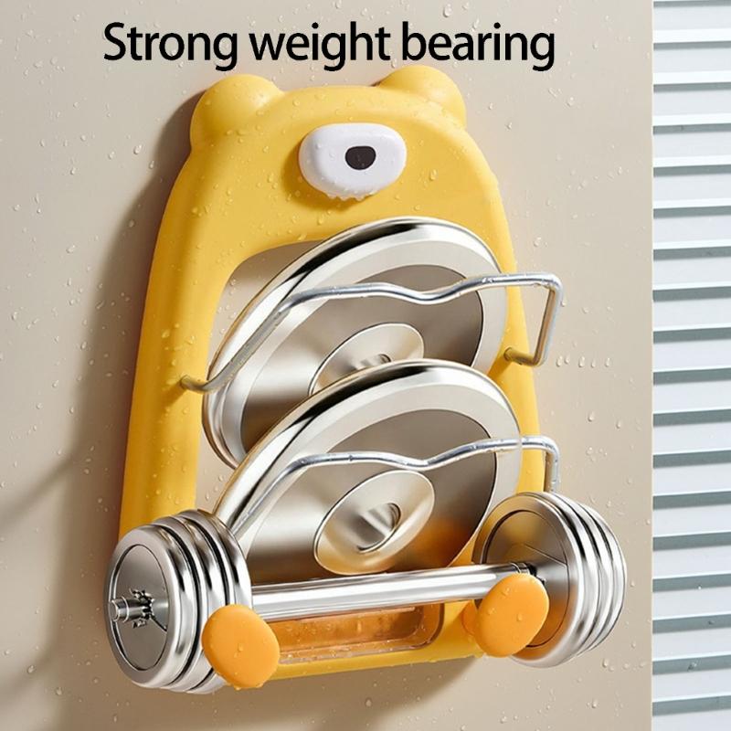 Space Efficient Cookware Shelf For Kitchen Wall Mount Cutting Board Holder Cartoon Bear Pot Lid Storage Stand