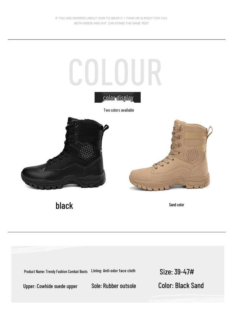 Men's Tactical High-Top Side-Zip Combat Boots for Special Forces and Off-Road Use.