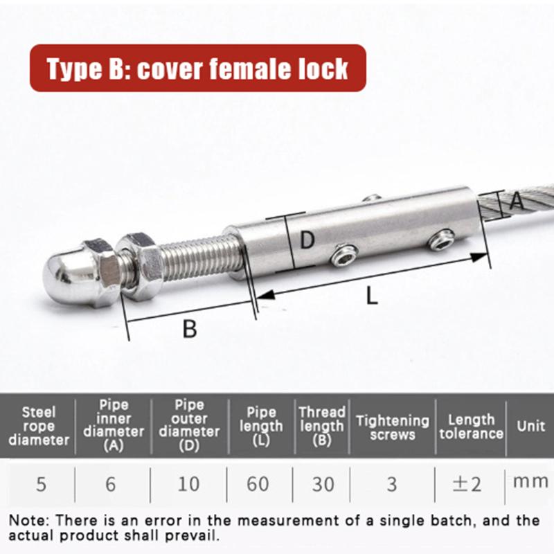 Stainless Threaded Stud Tension End Kit for 2-8MM Wire Rope Cable Railing 2PCS Heavy Duty Garden Deck Balustrade