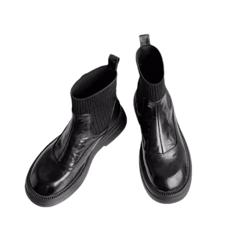 Women Leather Ankle Boots Elegant Flats Shoes Woman 2025 Trend Fashion Winter Warm Dress Snow Cozy Motorcycle Boots Mujer Botas