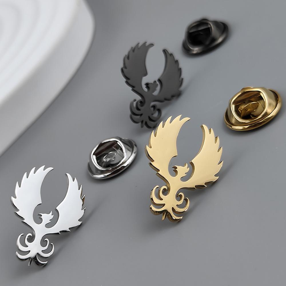 Retro Phoenix Male Brooches Gold Plated Stainless Steel Animal Lapel Pins Men's Jewelry Clothing Accessories Husband Gifts