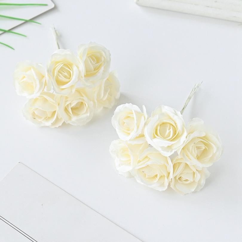 6Pcs Artificial Silk Rose Bundle Fake Flower For Christmas Home Wedding Bridal Bouquet Decoration Accessories Photography Props