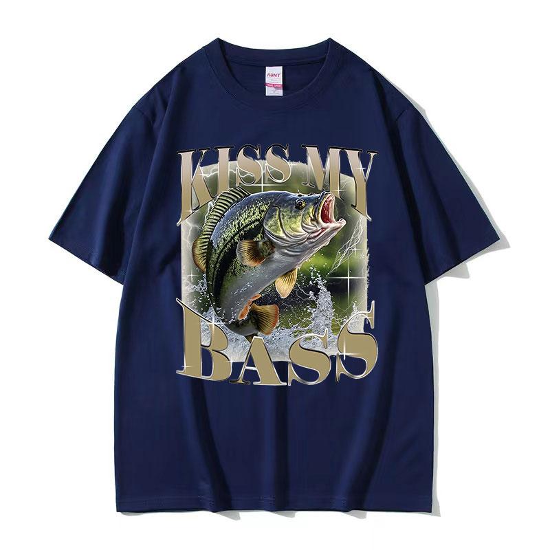 Kiss My Bass Fish Funny Meme T Shirt Retro Fishing Men Gift Retro Cotton Tshirt Unisex Tops fashion Casual High Quality Tshirt