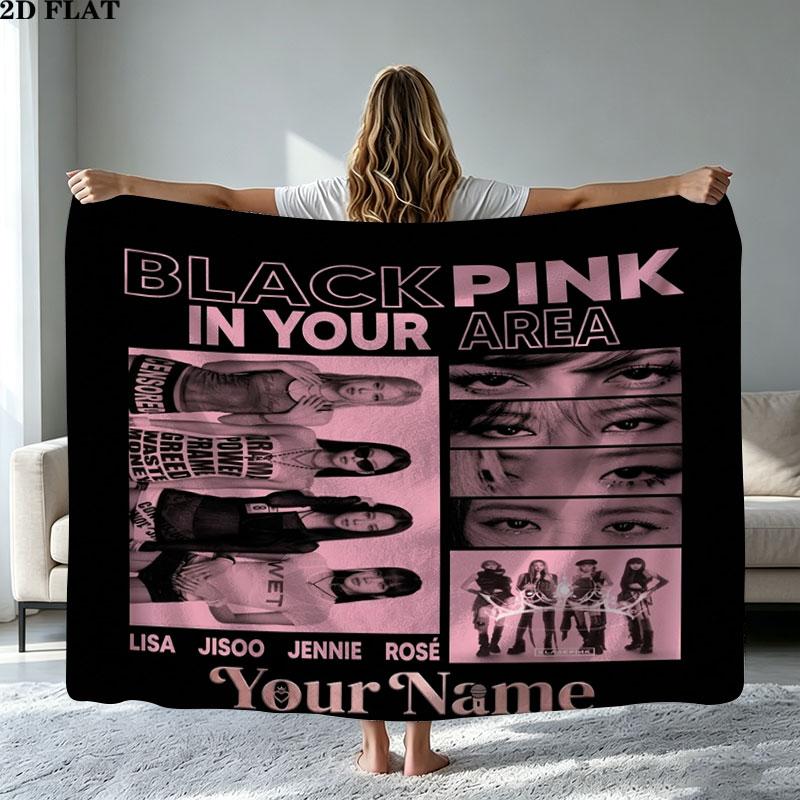 1PC Blackpink Custom Name Patterned Flannel Blanket Suitable For All Seasons for Home Decor Warmth and Comfort Gifts Holiday Present