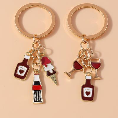 Cute Enamel Simulation Red Wine Keychain Cola Keyring Pendant for Men Women Car Key Holder Handbag Decor Handmade Jewelry Gift