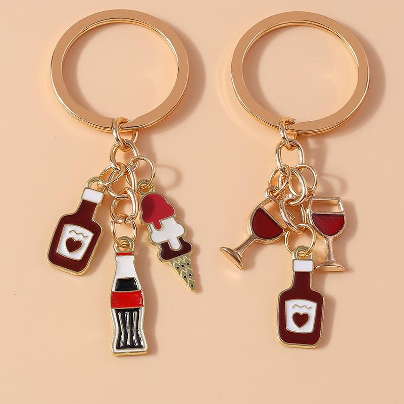 Cute Enamel Simulation Red Wine Keychain Cola Keyring Pendant for Men Women Car Key Holder Handbag Decor Handmade Jewelry Gift