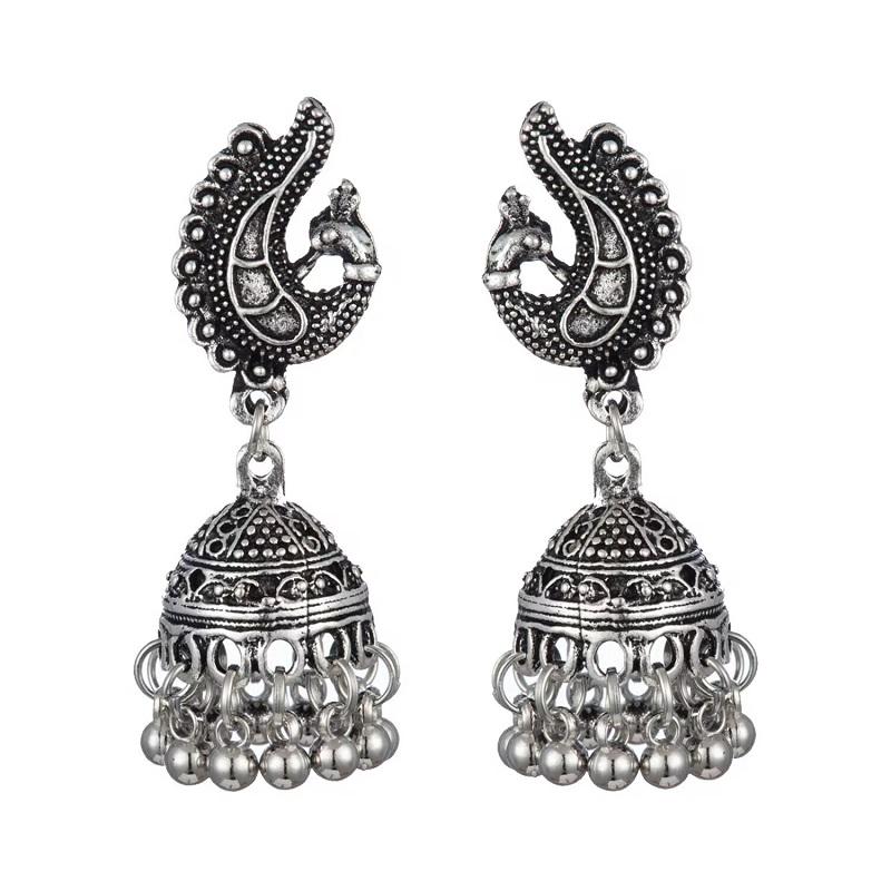 HuaTang Vintage Gold Silver Color Metal Dangle Hollow Earrings for Women Geometric Carved Ethnic Earring Indian Jewellery