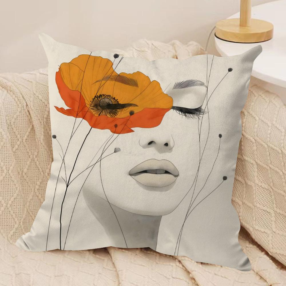 Flowers And Women Cushion Cover Pillowcase Ultra Soft Skin Friendly Fabric Cloud Like Comfort Concealed Zipper