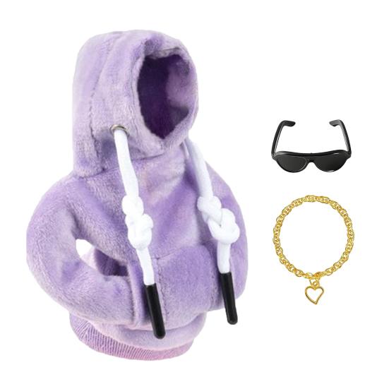 

1 Set Desk Goose Hoodie Street Style Goose Outfit Plush Hoodie with Sunglasses And Necklace for 7-Inch Goose Statue Desk Table Decor светло-фиолетовый