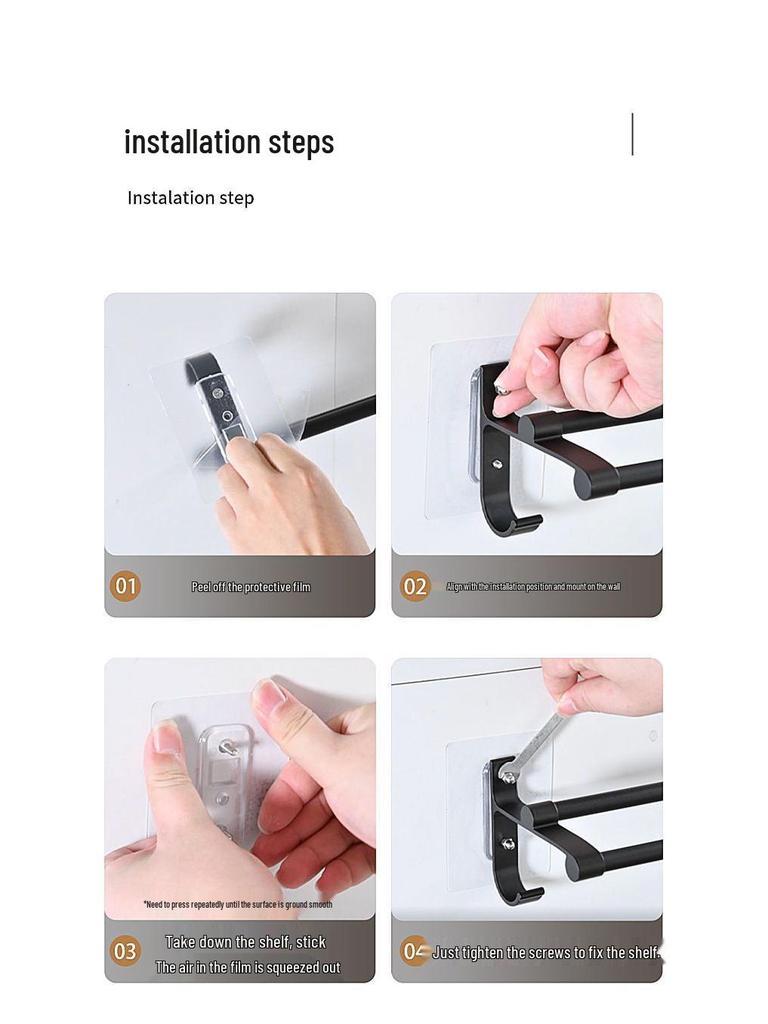 Double Bar Aluminum Alloy Towel Rack - Punch-In Type with Non-Marking Sticker