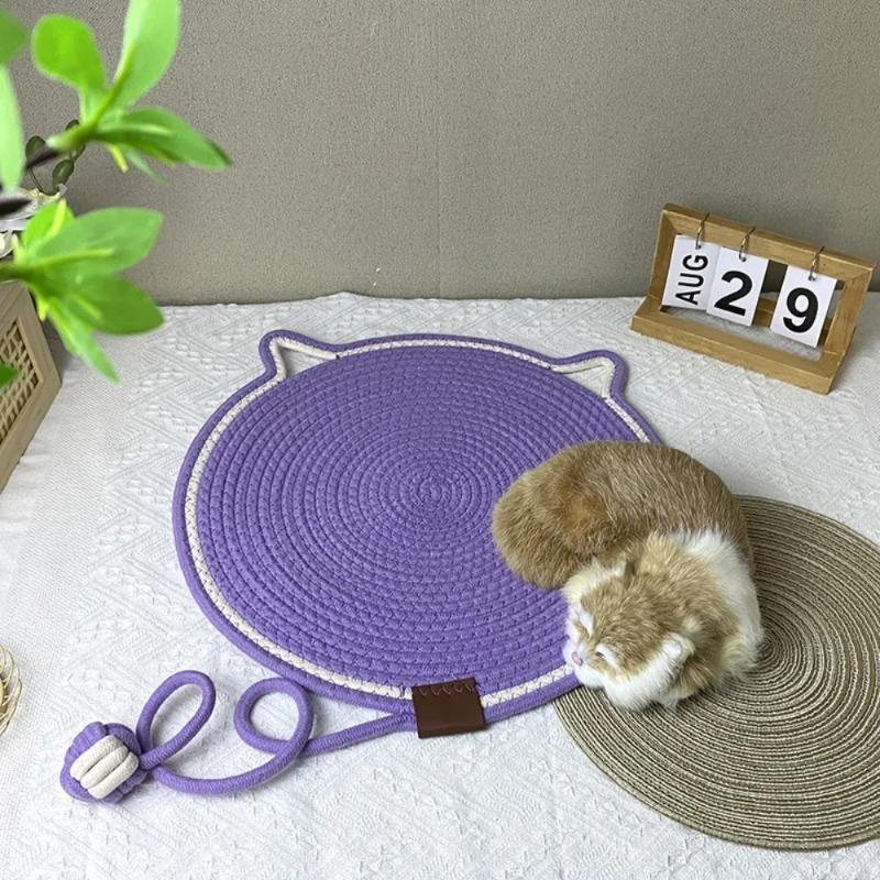 Cotton Rope Woven Cat Scratching Mat and Toy Ball Combo Cat Sleeping Pad Scratch-Resistant Wear-Resistant Washable Pet Mat