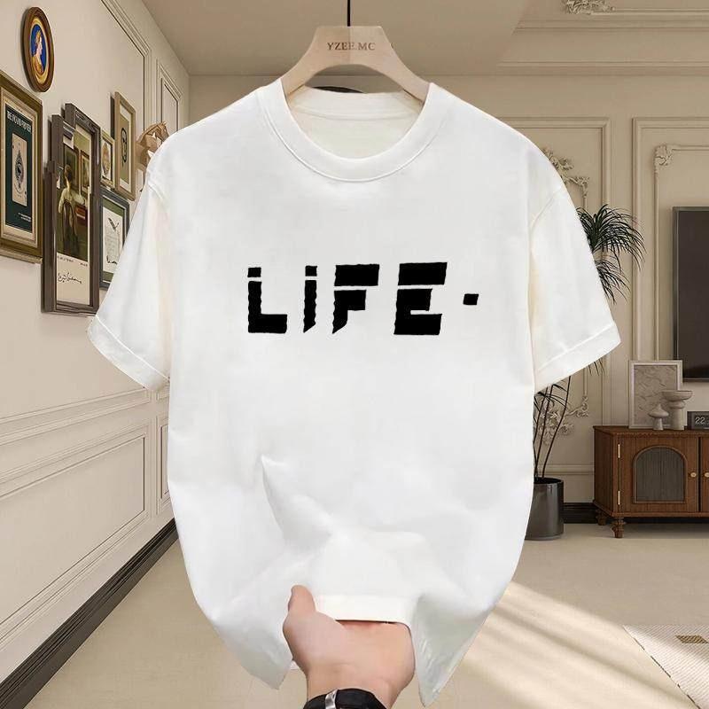 2026 New Sale American Trend Heavyweight Pure Cotton Letterprint Shortsleeved Tshirt Unisex Round Neck Summer Style