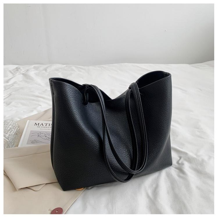 Ielgy Soft Leather Large-Capacity Bag Trendy Fashion Retro One-Shoulder Child-Mother Bag Ladies Texture All-Match Tote Bag
